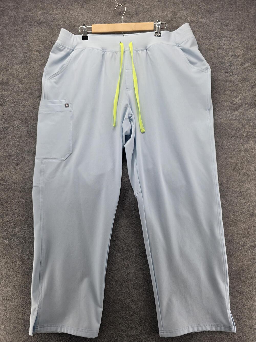 FIGS Pants Womens XL Blue Cargo Tapered Twill Stretch Pockets 30 In Drawstring